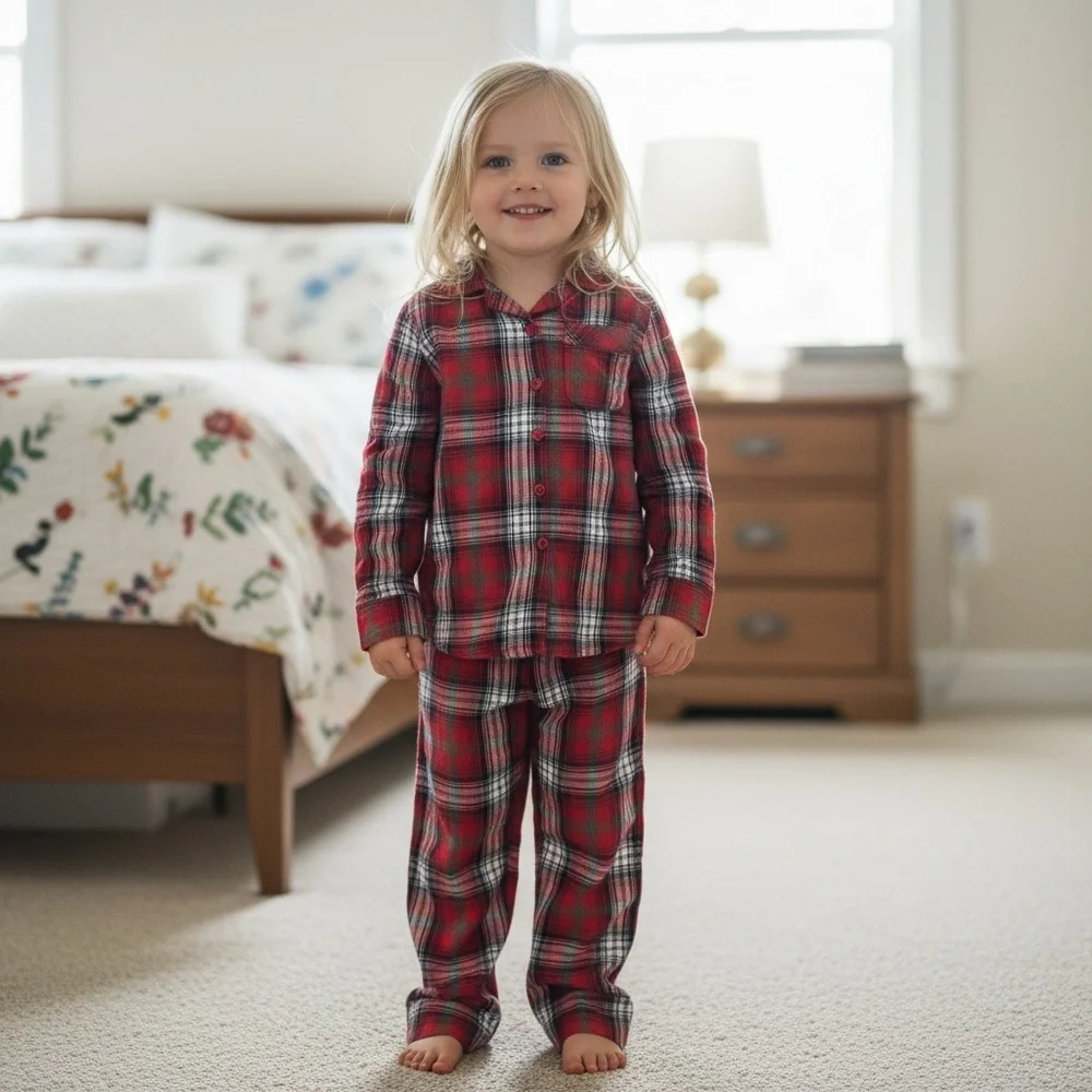 Plaid Red and Gray Kids Pajama Set